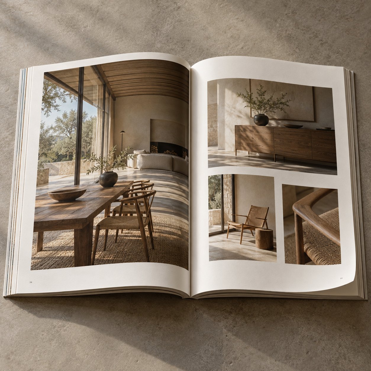 Bound printed catalogue with visible pages and photographic layouts
