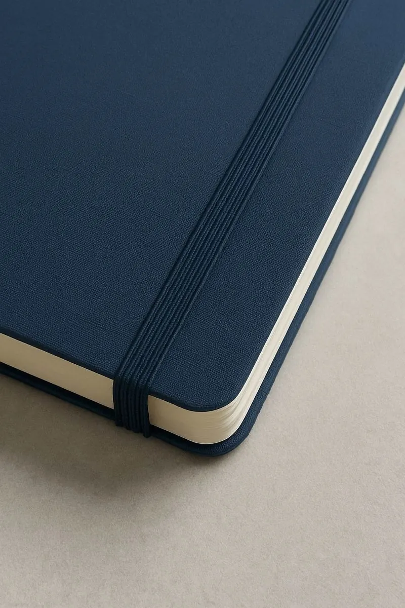 Navy notebook with elastic closure
