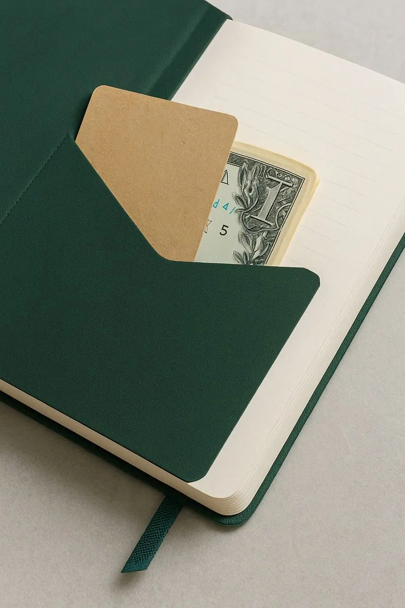 Back-cover paper pouch in a journal