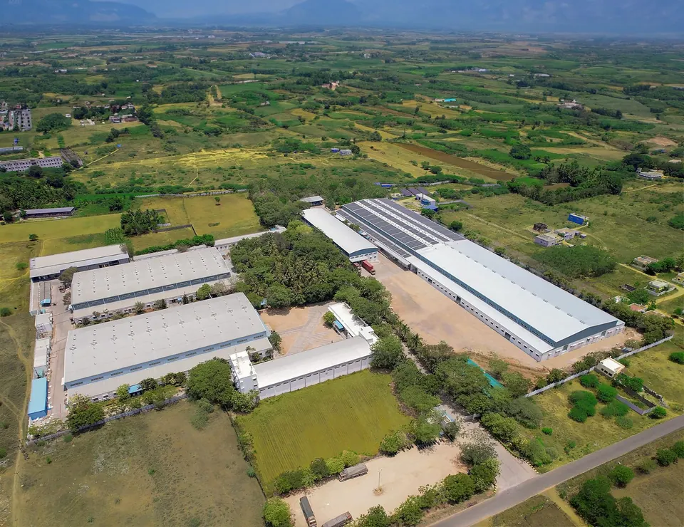 Aerial view of the Lovely Offset factory buildings